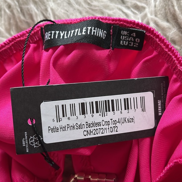 NWT PrettyLittleThing hot pink satin backless crop top size 0 - Picture 7 of 7